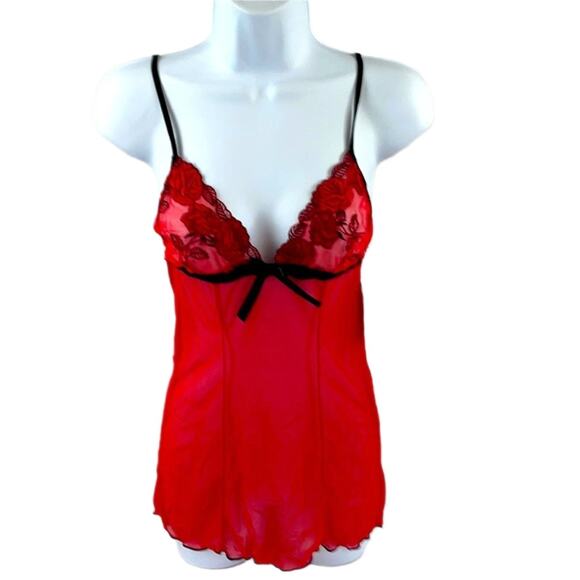 Escante Other - Escante Women's Sheer Babydoll Lingerie Nightie Set Red - Size Large